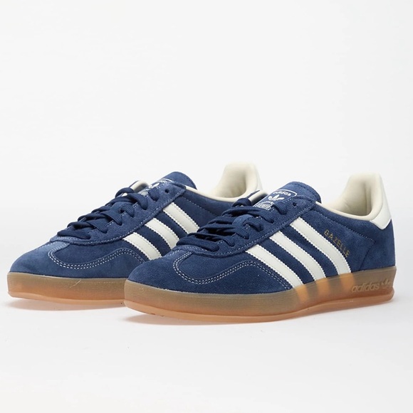 Adidas Gazelle Indoor Night Indigo Off White Gold Gum Sole Women’s 6.5 NWT - Picture 10 of 12